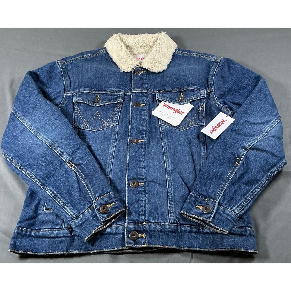 Wrangler Mens Sherpa Lined Denim Trucker Jacket Medium Wash Blue NWT Size M